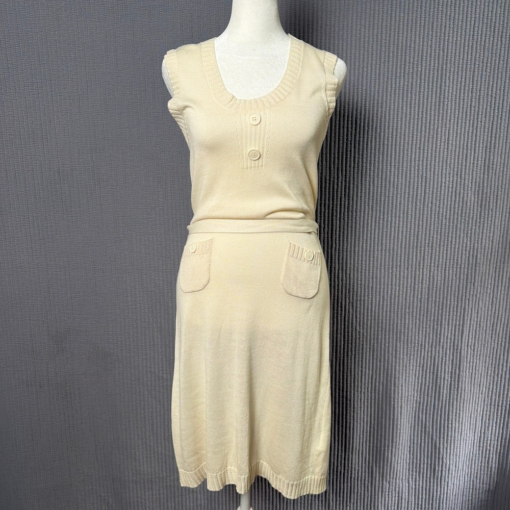 Ben Sherman Knit Dress Casual S Chalk White NEW Pointelle Retro Minimal